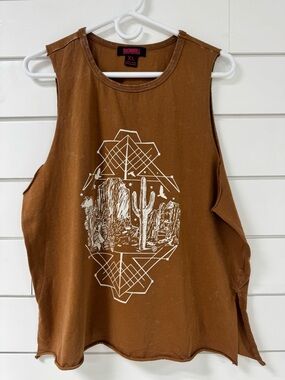 Graphic Desert Tank Top - Brown with White Print